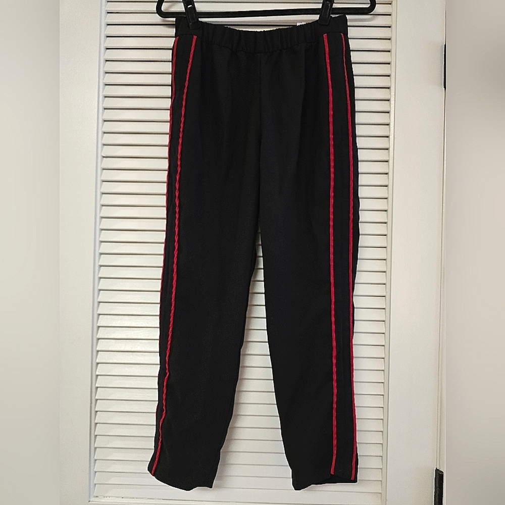 Banana Republic - Black Lightweight Pants With Red Stripe Detail & Elastic Waist